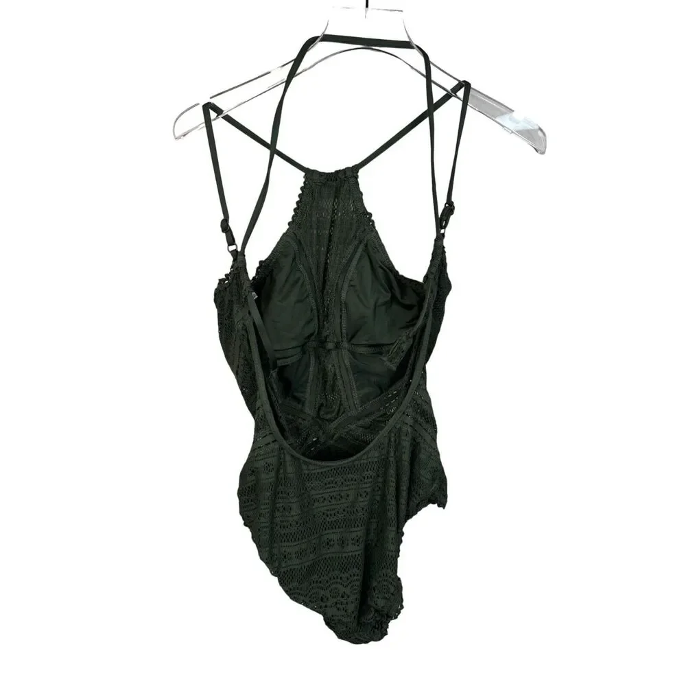 Beca Crochet Lace One Piece Swimsuit Deep Army Military Green M‎ Boho